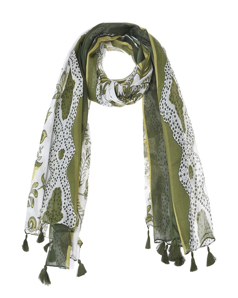 Ble Resort Collection Pareo in Verde e Bianco con Nappine