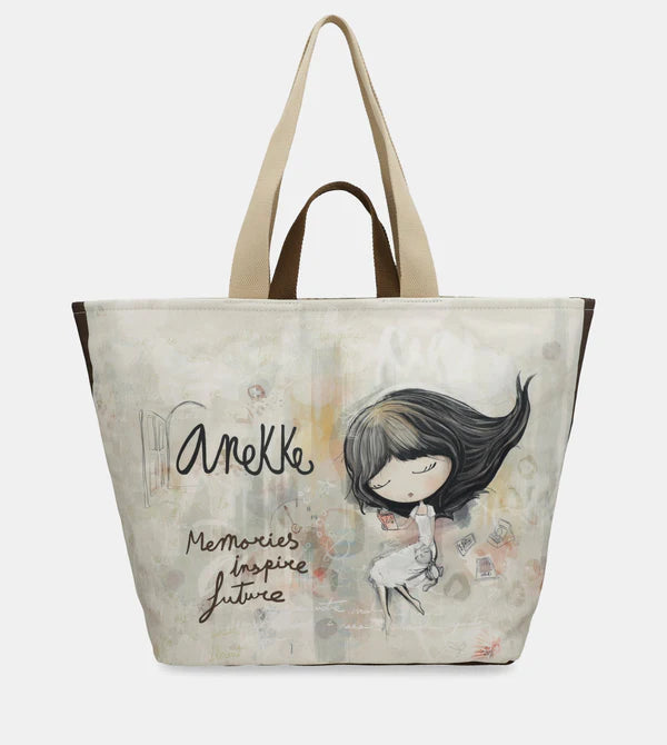 Borsa Shopper Anekke con Illustrazione Artistica e Manici Resistenti Beige TU | Giò Fashion