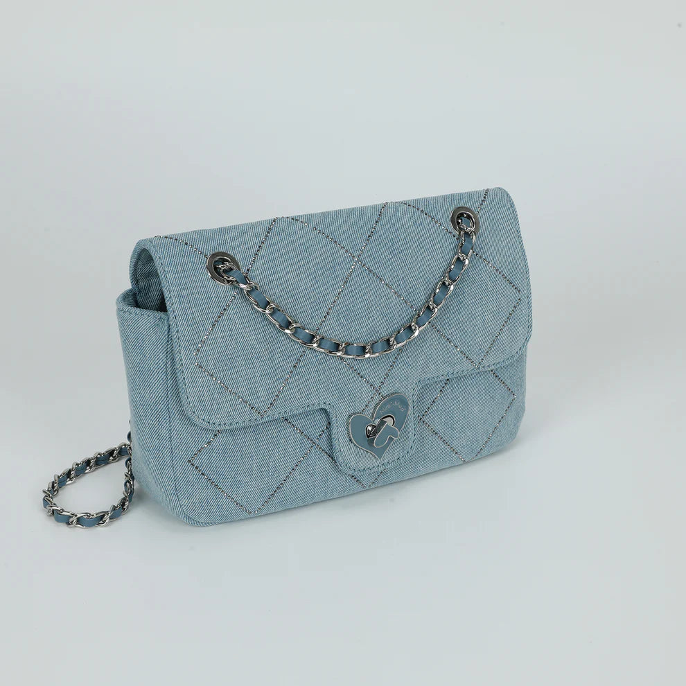 Borsa MIMI MUA in denim trapuntato con tracolla a catena