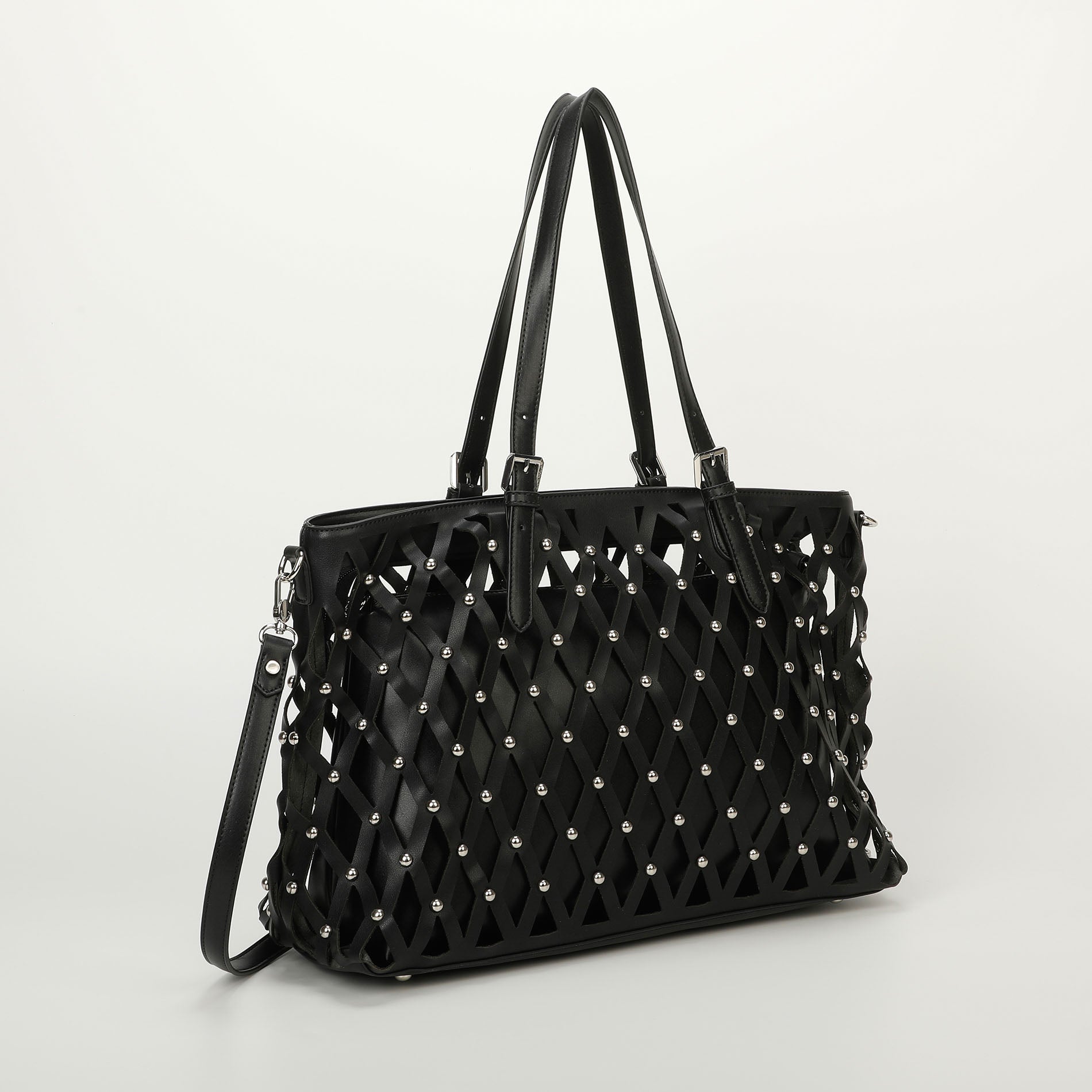 Mimi Mua borsa shopping effetto rete con borchie