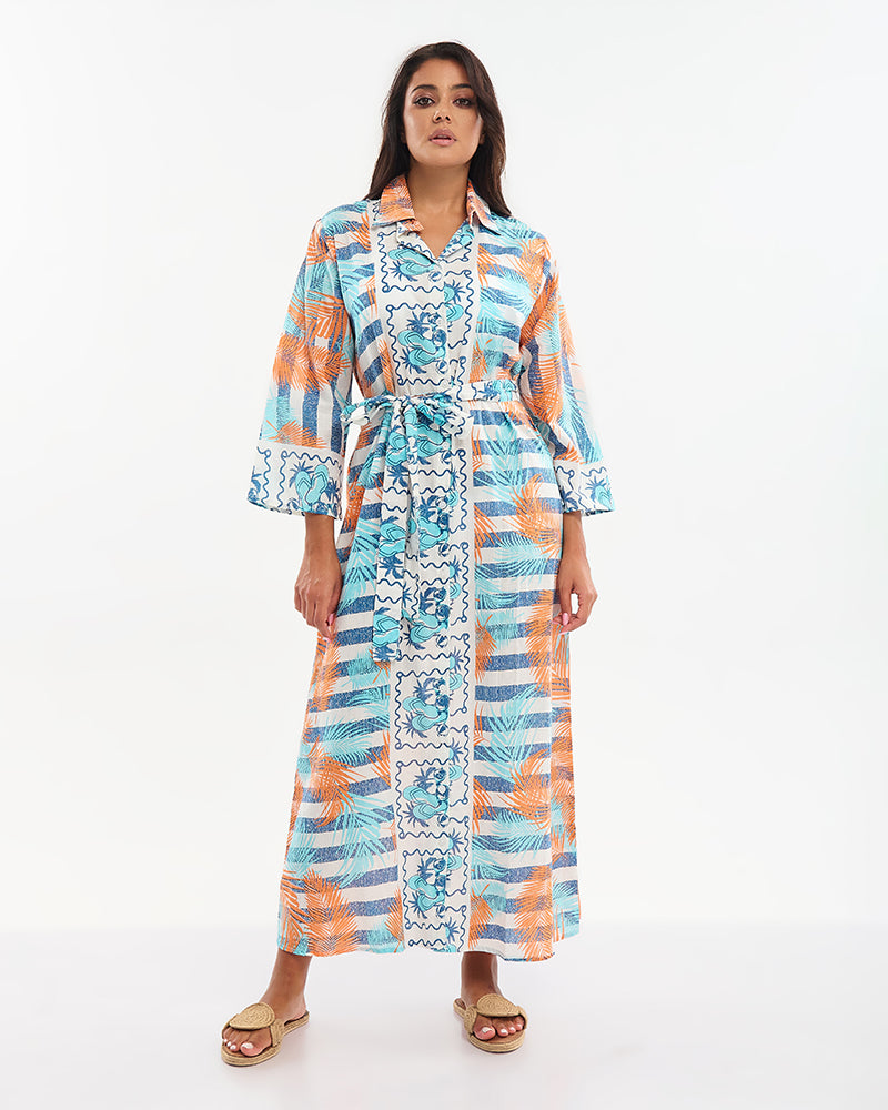Ble Resort Collection Camicia Lunga con Cintura con Foglie