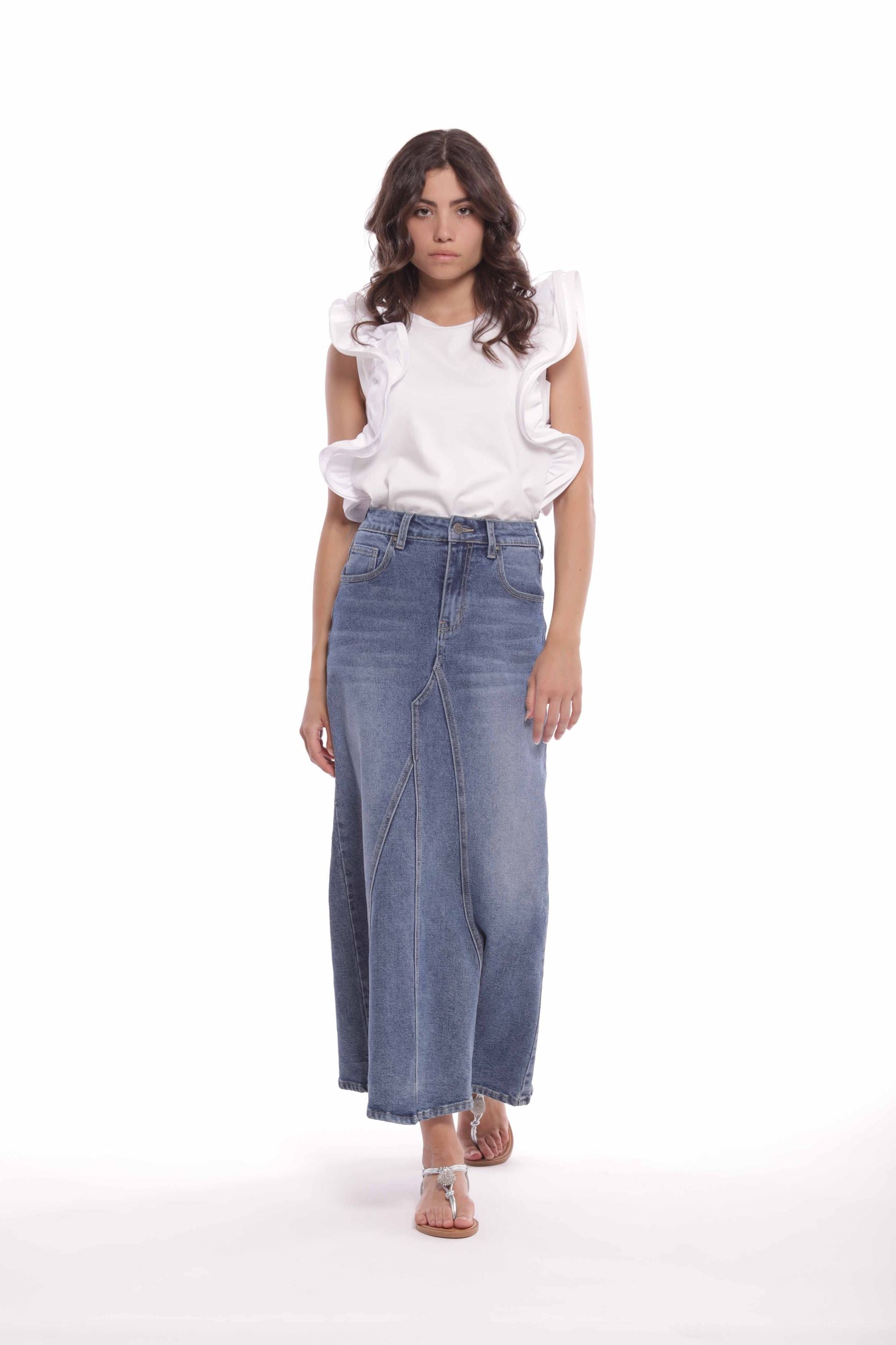 Mimi Mua Gonna Longuette in Jeans a Vita Regular Blu S | Giò Fashion