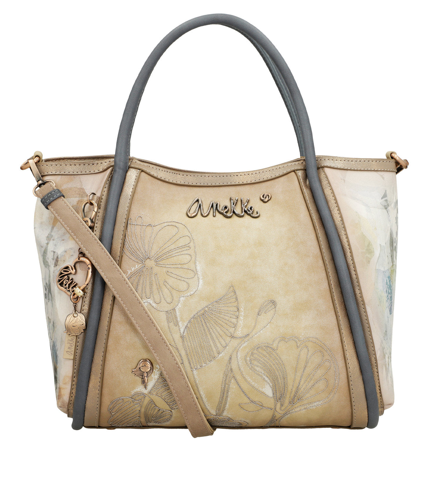 Borsa Anekke elegante e spaziosa con doppio manico e tracolla Beige TU | Giò Fashion