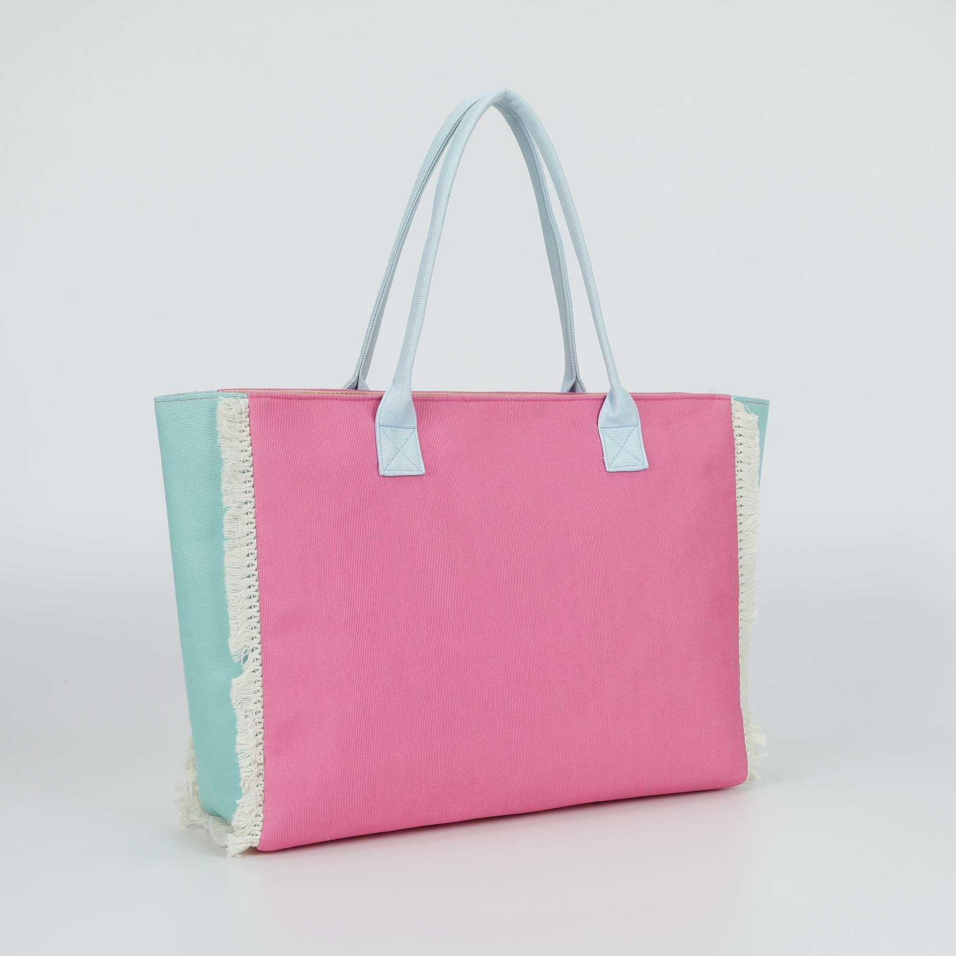 Mimi Mua borsa shopper in tessuto con frange e scritta