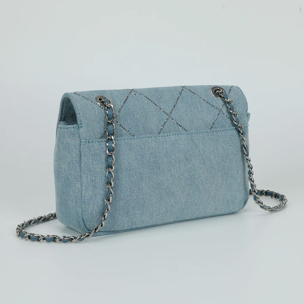 Borsa MIMI MUA in denim trapuntato con tracolla a catena