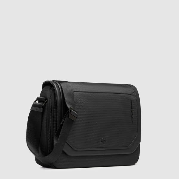 Borsa a tracolla Piquadro in pelle e tessuto porta iPad con tasche organizzate NERO TU | Giò Fashion