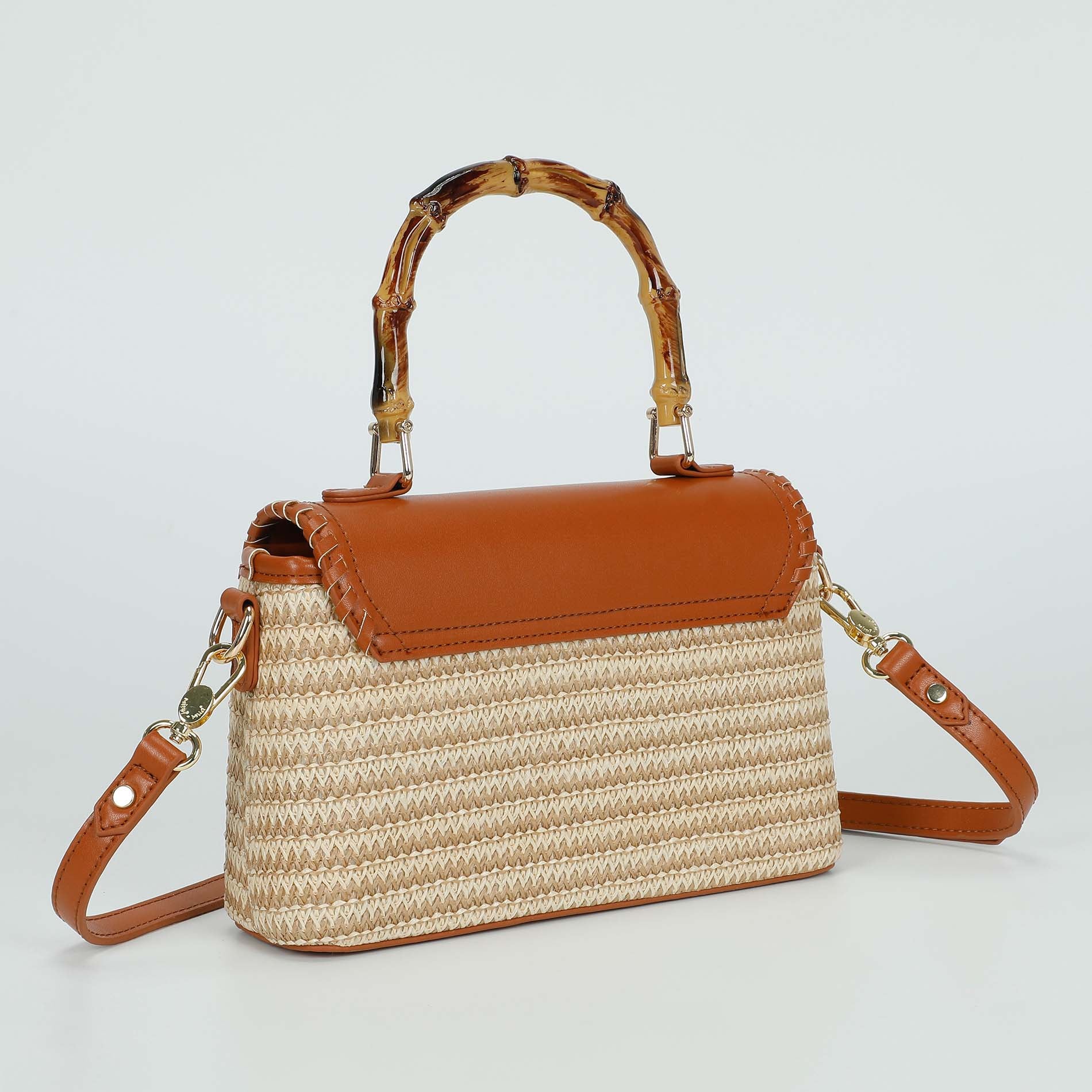 Mimi Mua borsa a tracolla in paglia con manico bamboo