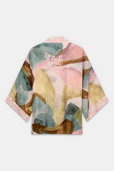 Anekke kimono donna con stampa artistica stile leggero e raffinato Rosa TU | Giò Fashion