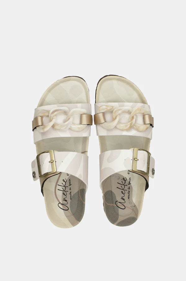 Ciabatte donna Anekke con fibbia regolabile e dettaglio catena Beige 41 | Giò Fashion
