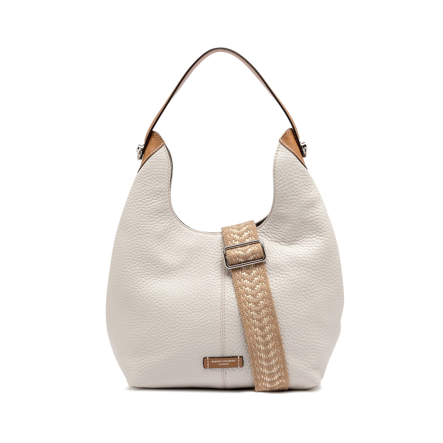 Gianni Chiarini Alessandra borsa maxi in pelle martellata con tracolla in nastro Beige TU | Giò Fashion
