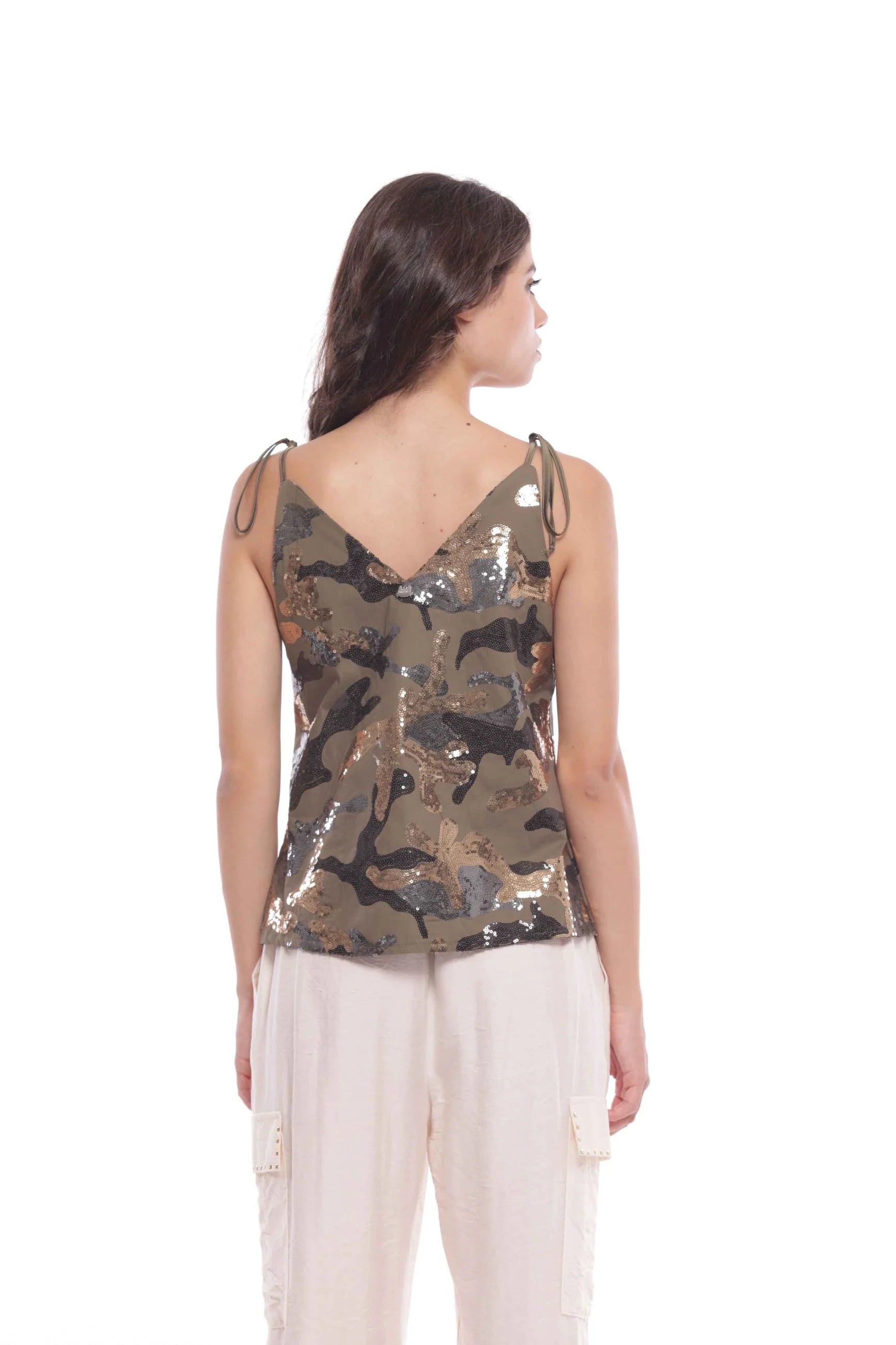 Top con spalline regolabili e paillettes all over Verde S | Giò Fashion