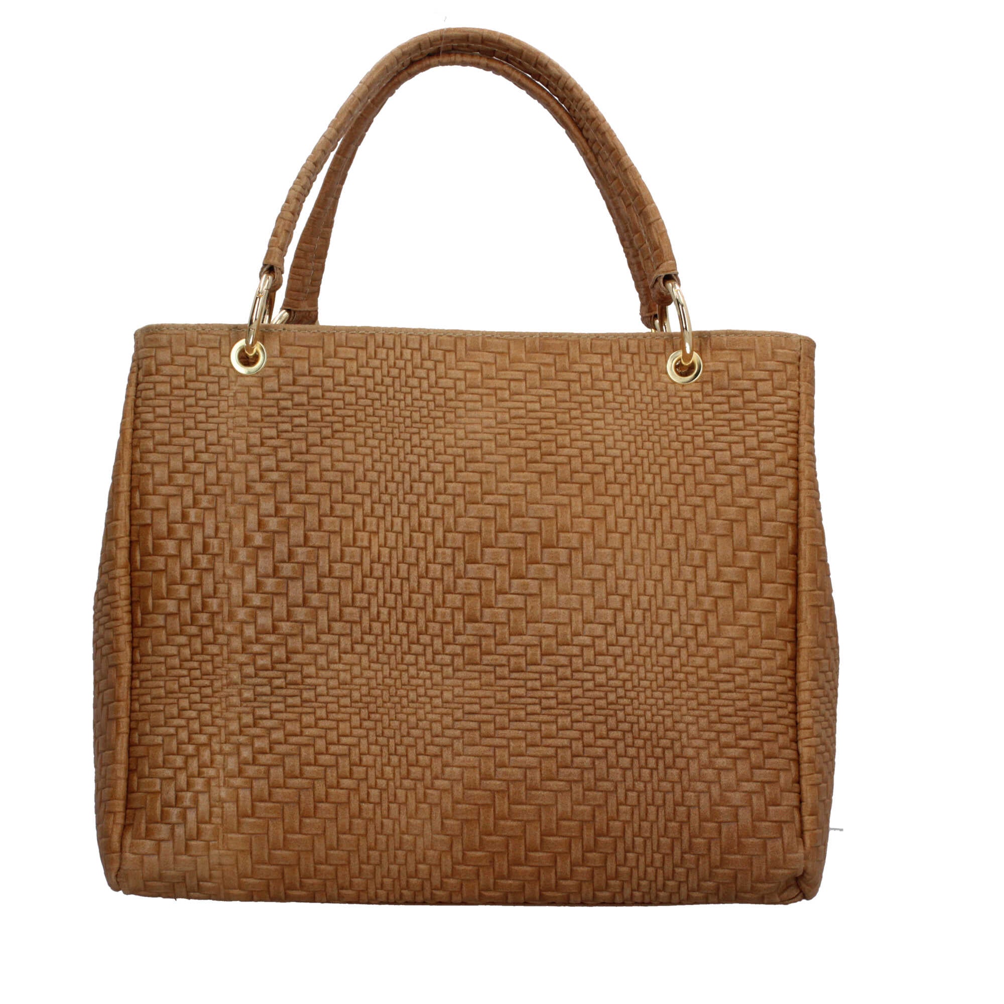 Borsa Made in Italy in vera pelle intrecciata con manico rigido