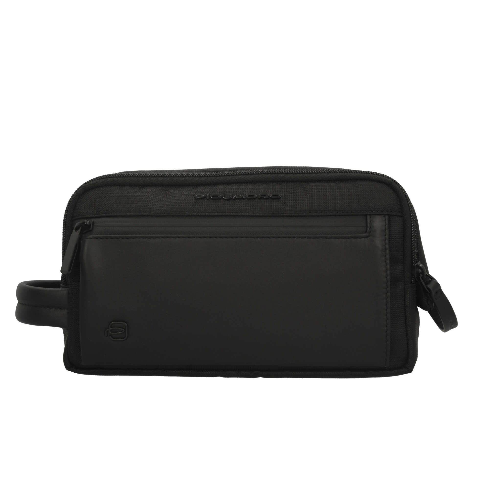 Piquadro beauty case in tessuto riciclato e pelle con manico