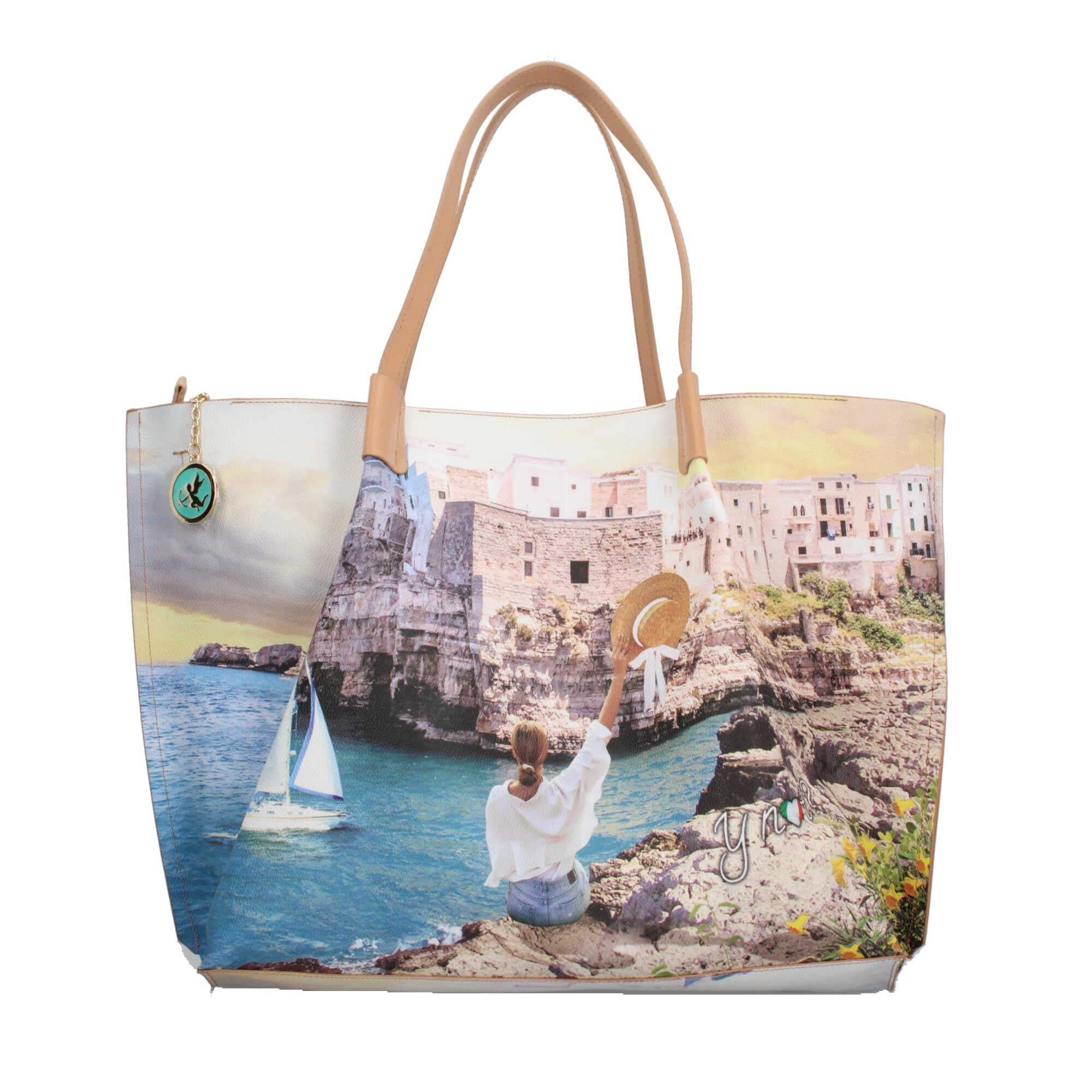 Shopping bag YNot capiente con stampa artistica e doppio manico