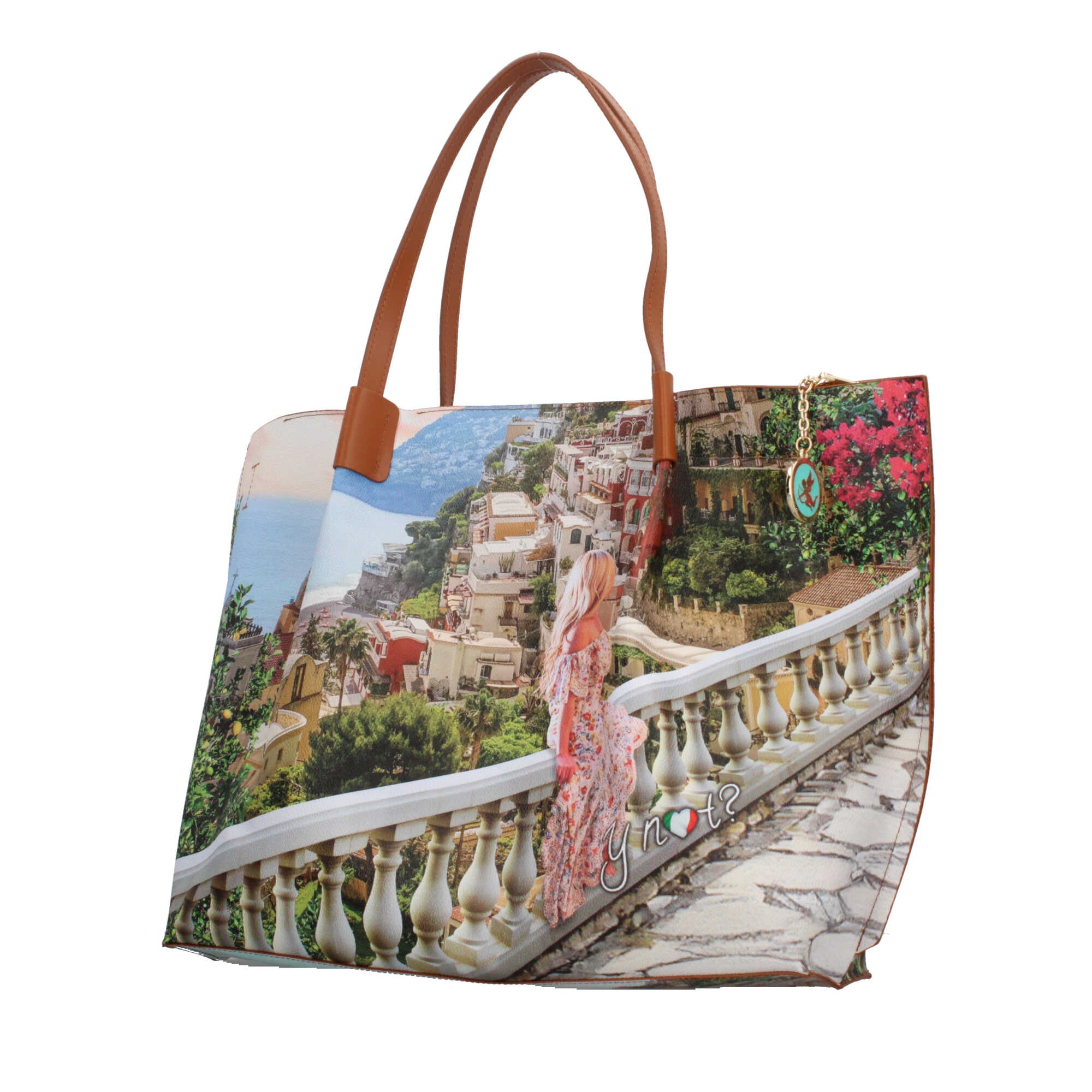 Shopping bag YNot capiente con stampa artistica e doppio manico
