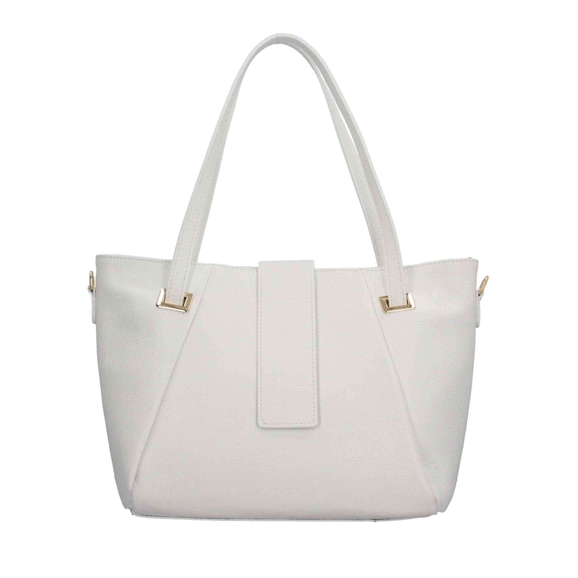 Borsa Made in Italy in vera pelle con tasche frontali e manici lunghi