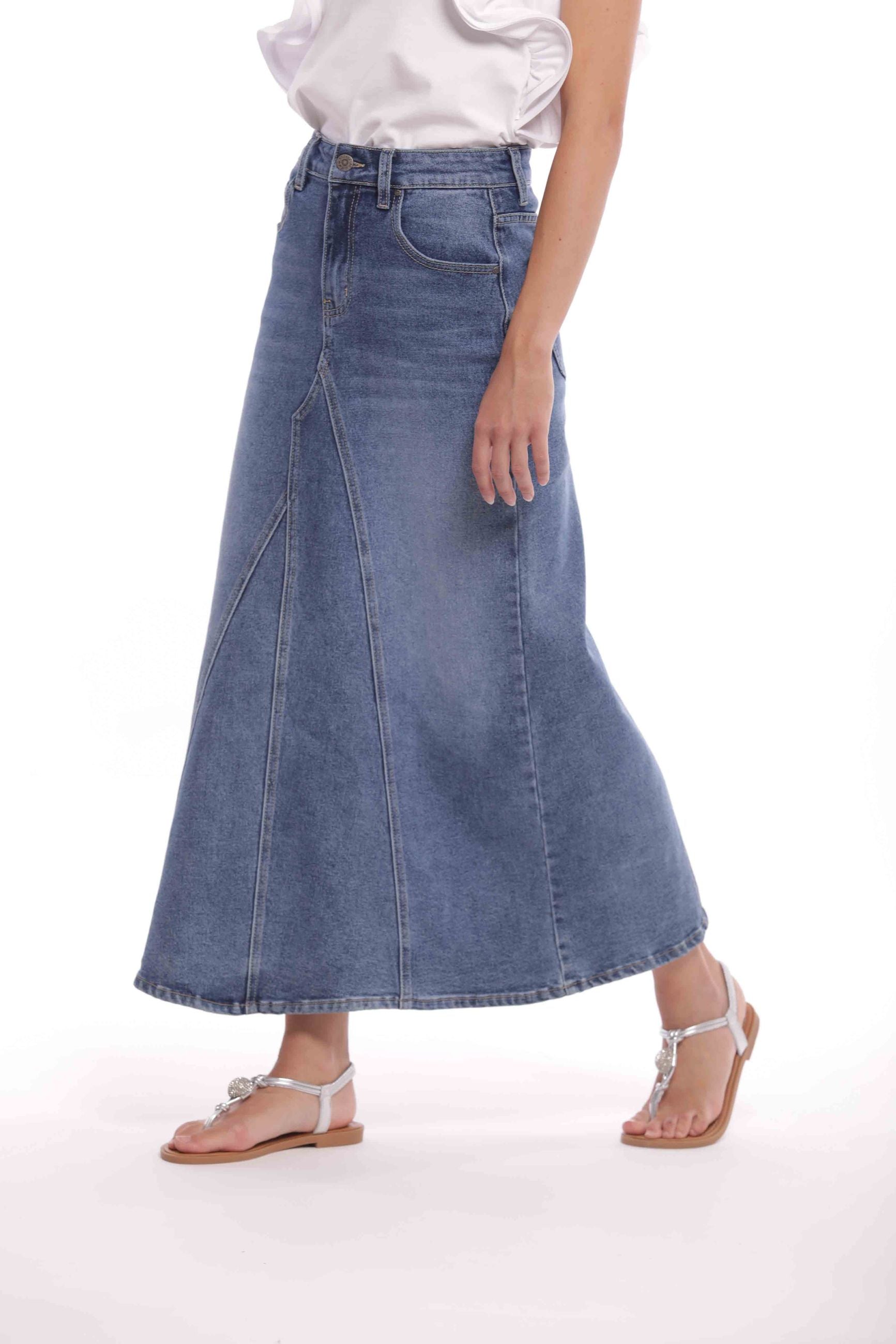 Mimi Mua Gonna Longuette in Jeans a Vita Regular