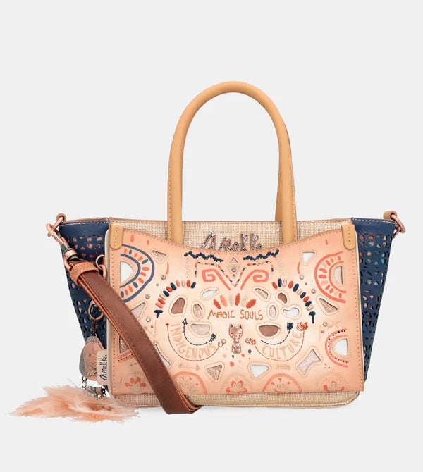 Borsa a mano Anekke con trafori etnici e dettagli ricamati Blu TU | Giò Fashion