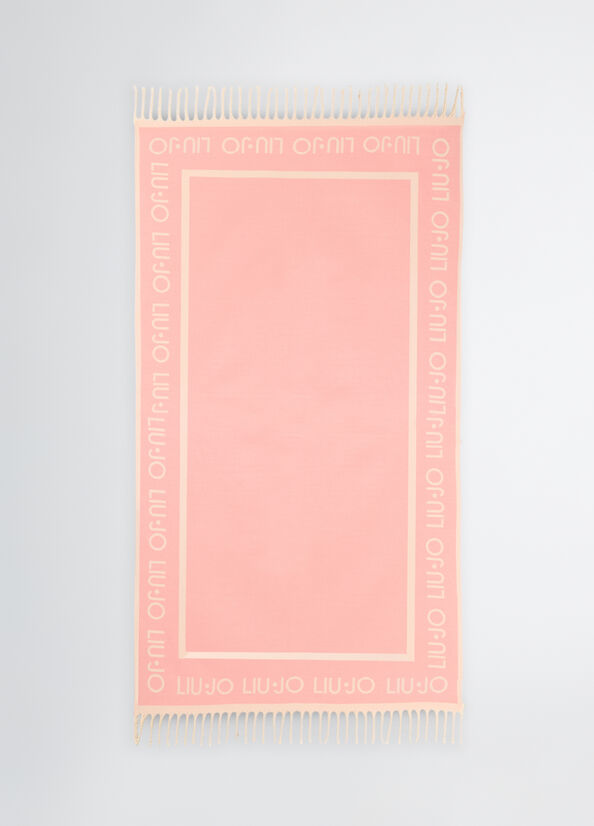 Telo mare Liu Jo con logo e frange intrecciate Rosa TU | Giò Fashion