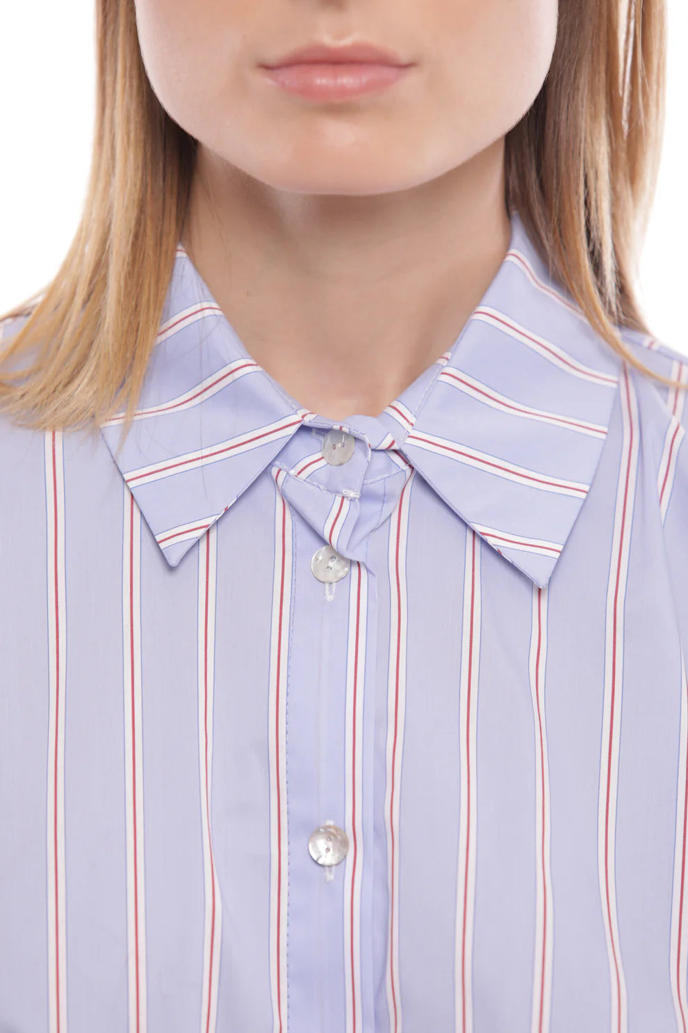 Camicia donna cropped a righe con maniche ampie