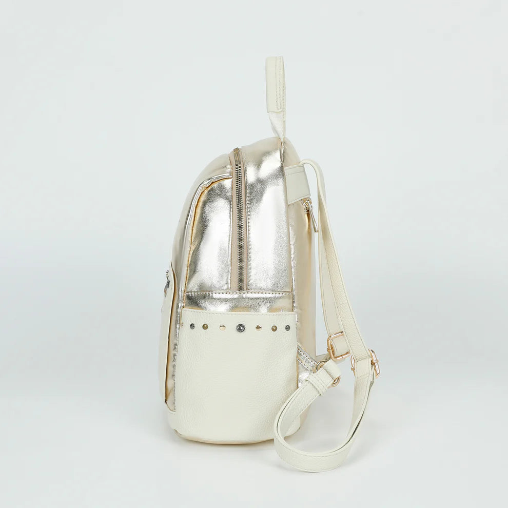 Zaino MIMI MUA con finitura metallizzata e borchie decorative