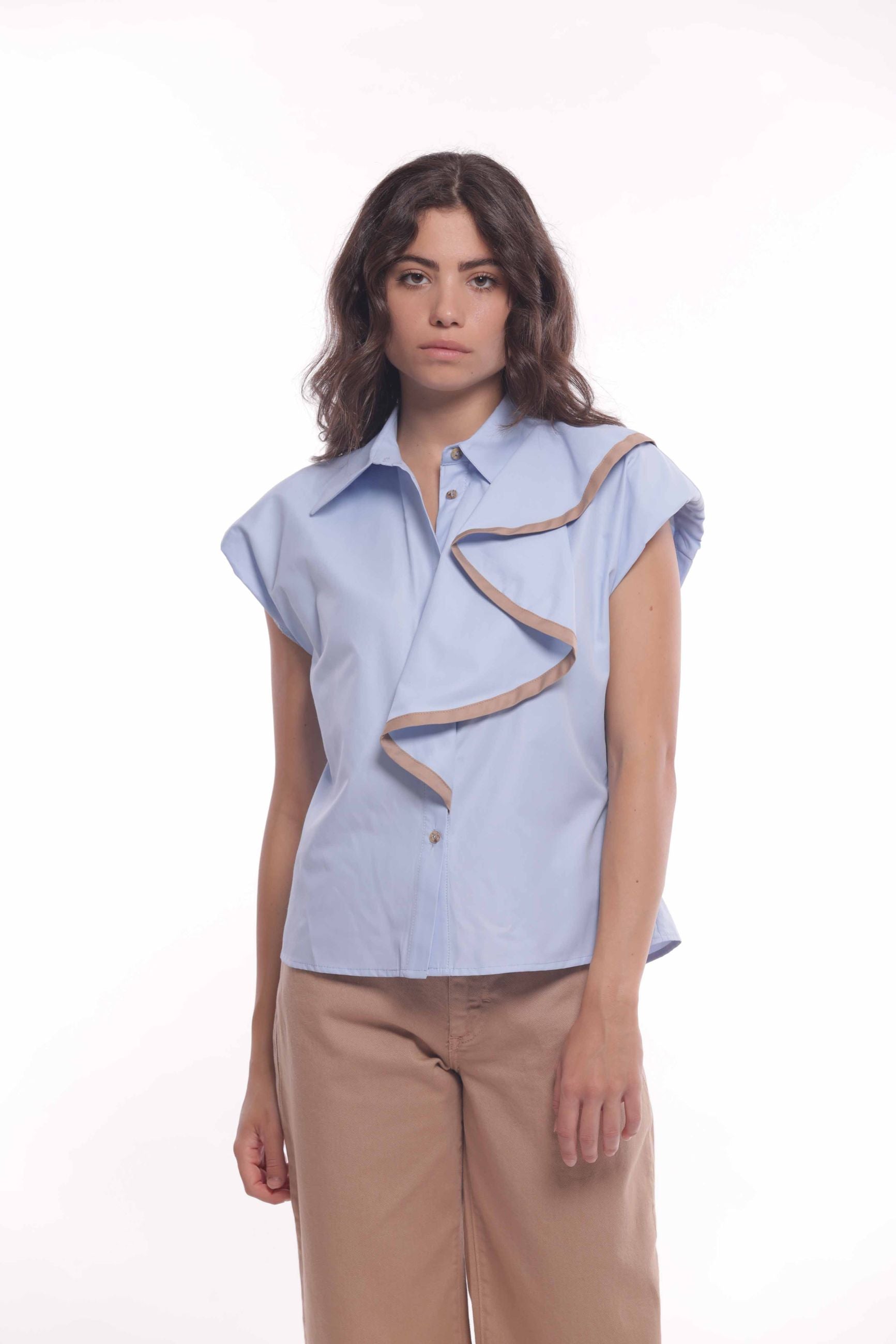Minimua Camicia Smanicata con Volant Bicolor
