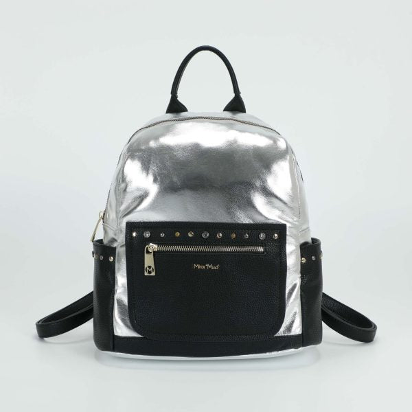 Zaino MIMI MUA con finitura metallizzata e borchie decorative
