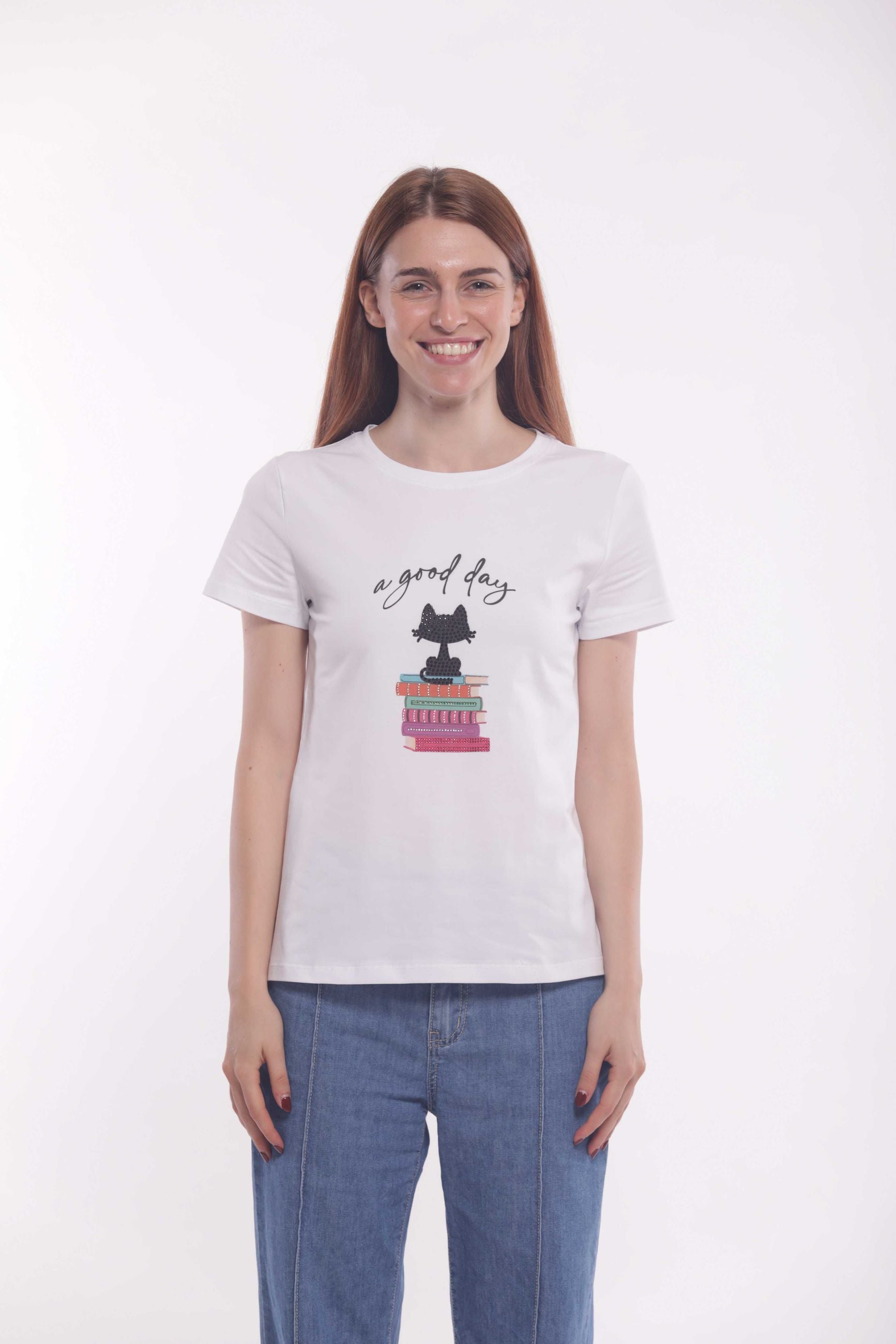Minimua T-shirt A Good Day con Stampa e Strass Bianco S | Giò Fashion