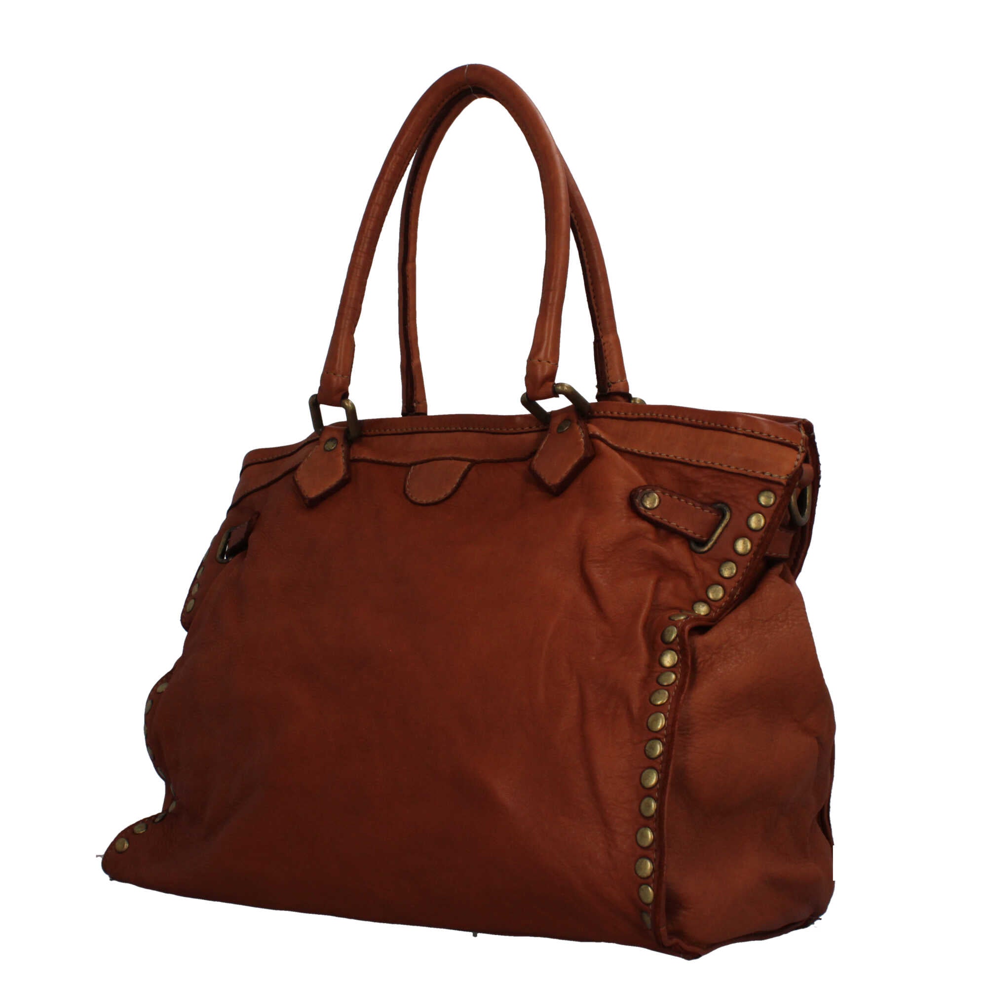 Borsa Made in Italy in pelle morbida con borchie decorative