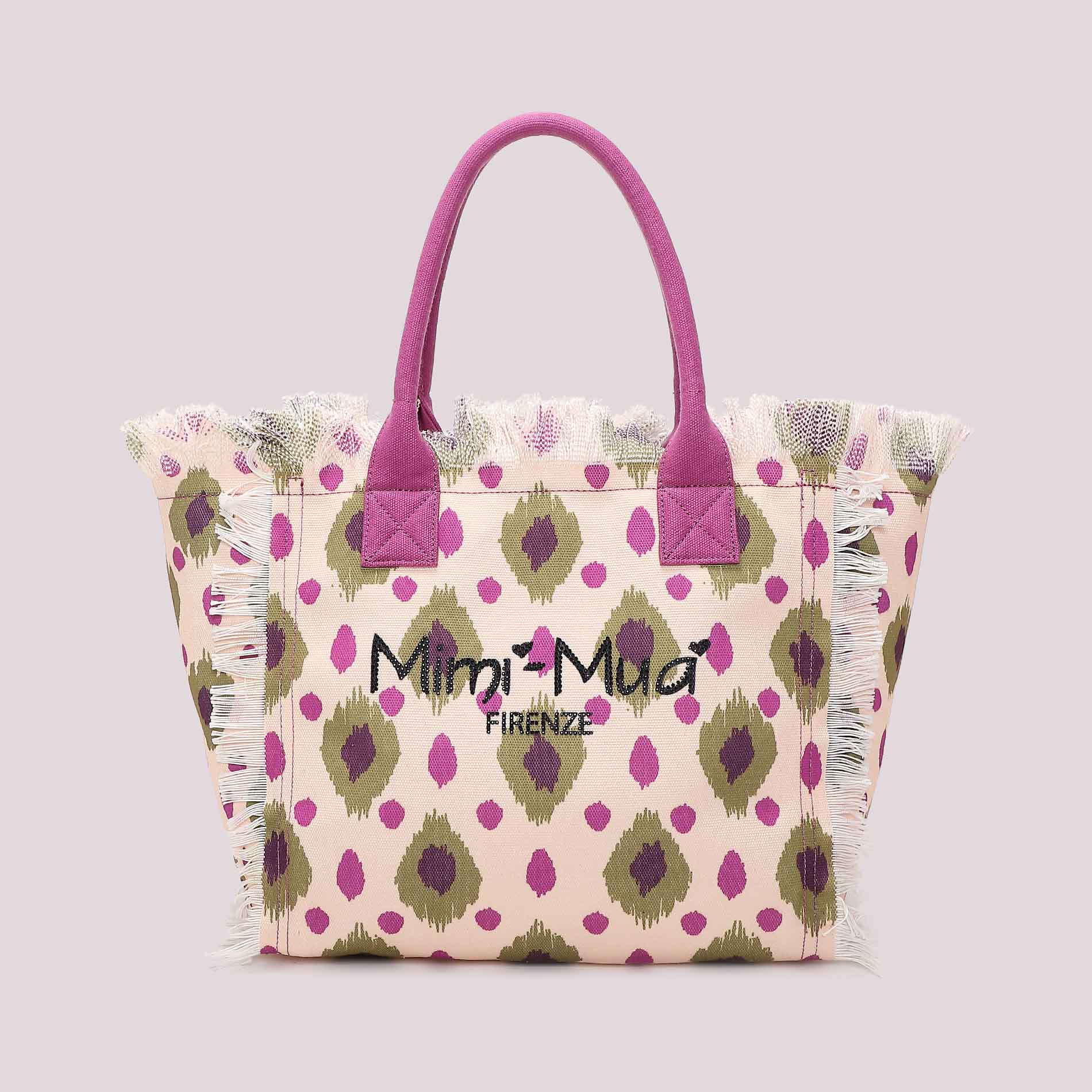Mimi Mua borsa mare in tessuto con frange e stampa logo Viola TU | Giò Fashion