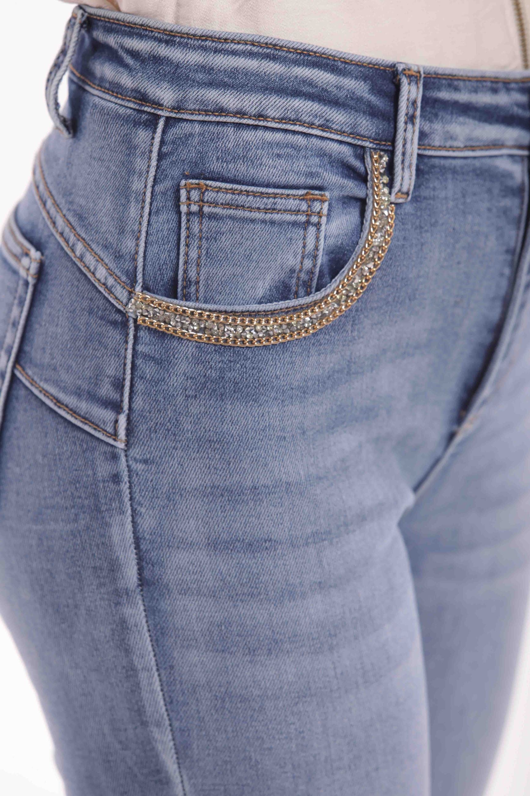Mimi Mua Jeans Flare Blu con Dettaglio Gioiello