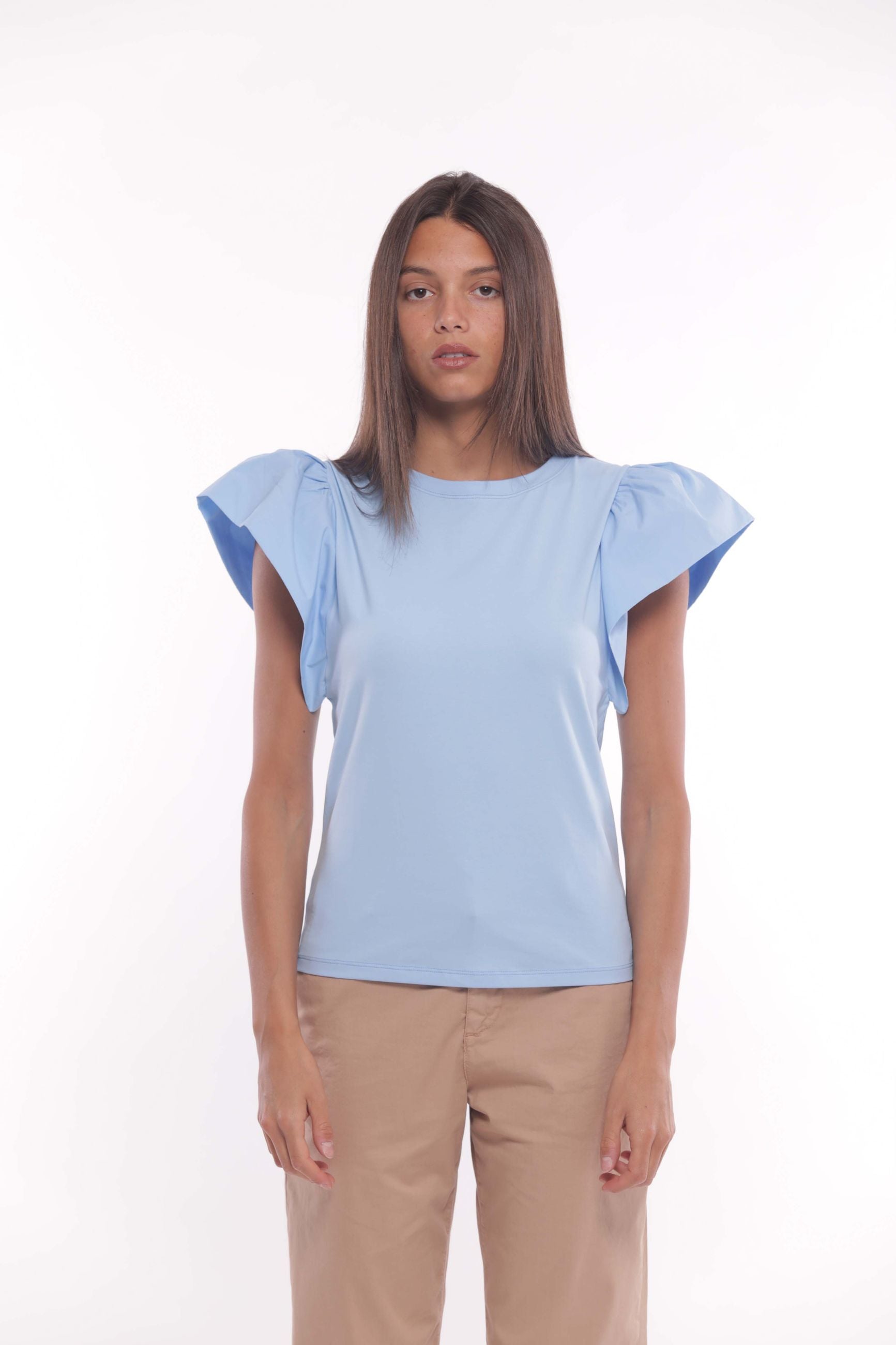 Minimua T-shirt con Maniche Volant e Taglio Elegante Blu S | Giò Fashion
