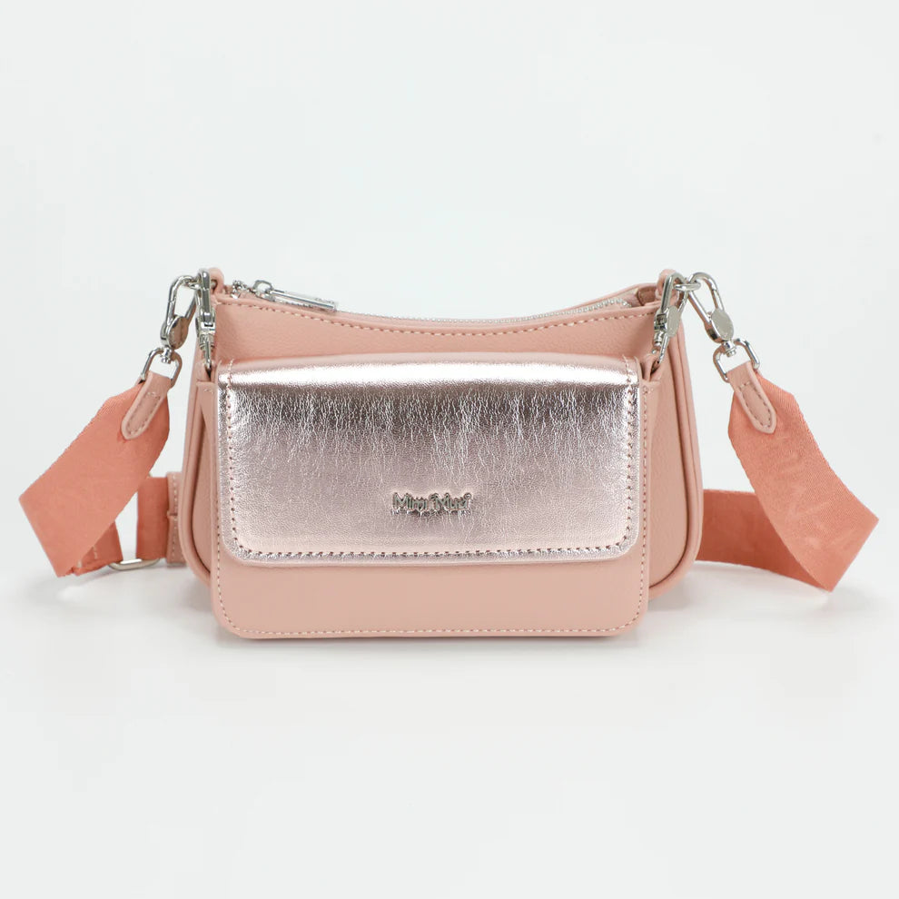 Borsa MIMI MUA a tracolla con tasca frontale metallizzata Rosa TU | Giò Fashion