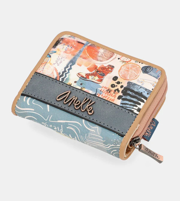 Portafoglio piccolo Anekke Fun & Music con stampa e zip Blu TU | Giò Fashion