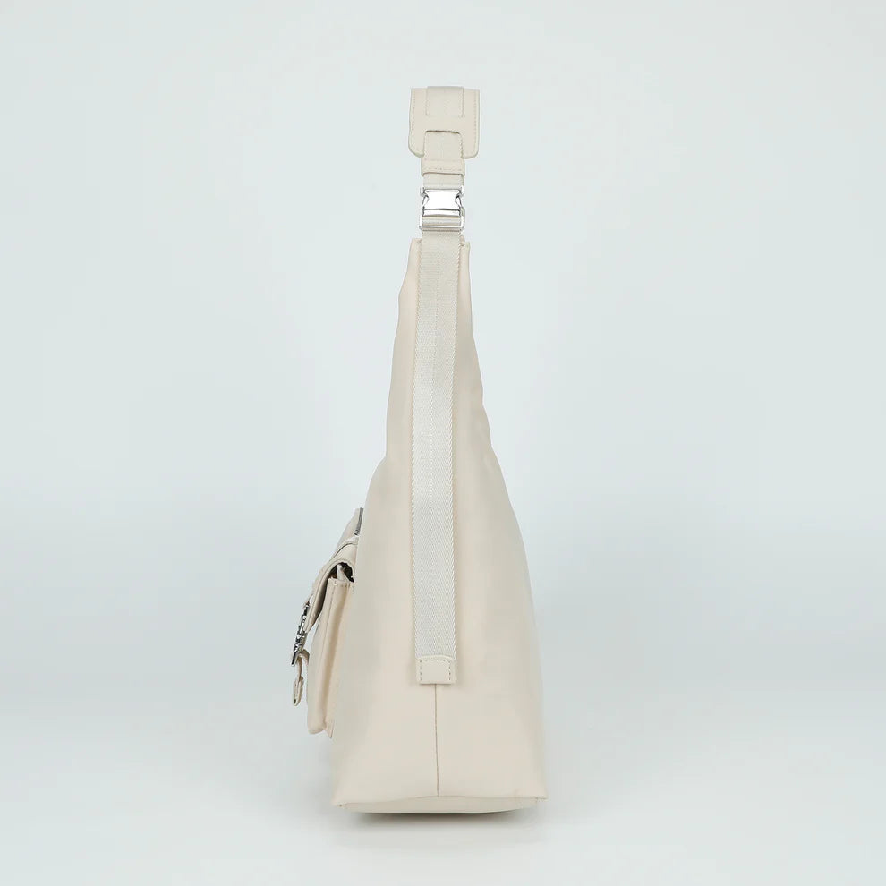 Borsa MIMI MUA a spalla con tasche frontali e manico regolabile Beige TU | Giò Fashion