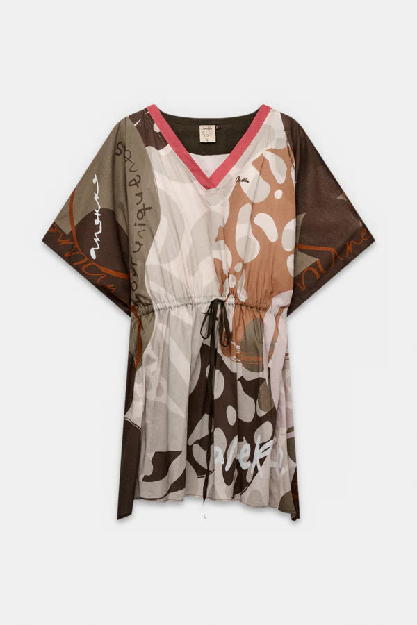 Anekke vestito corto donna con scollo a V e stampa artistica fluida Beige TU | Giò Fashion