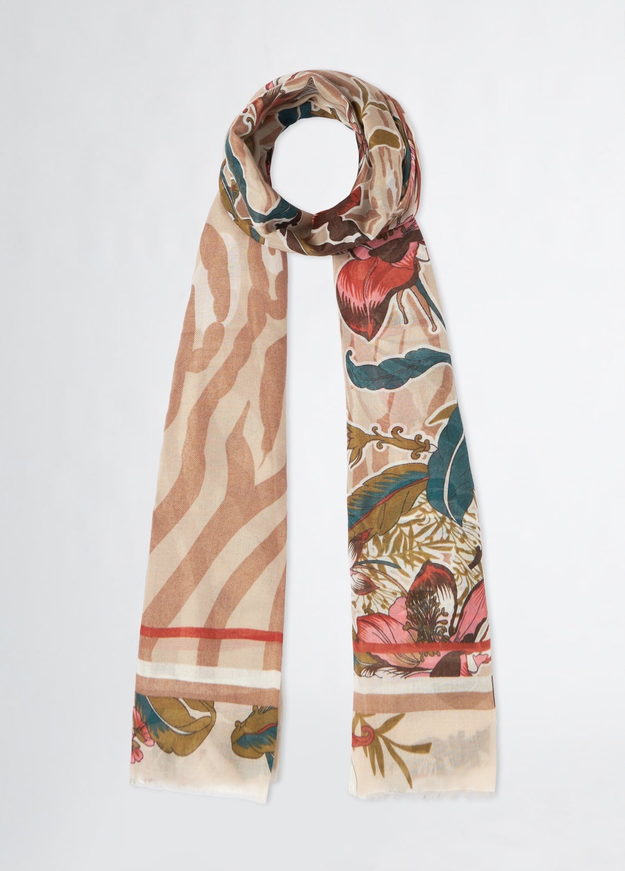 Foulard Donna Liu Jo con Stampa Floreale e Bordo Decorativo Avorio TU | Giò Fashion