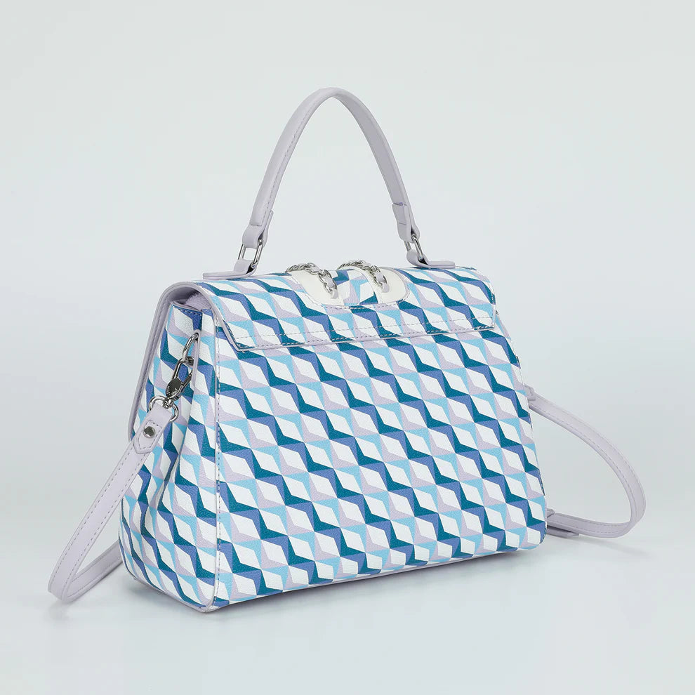 Borsa a mano Mimi Mua con fantasia geometrica e dettaglio catena