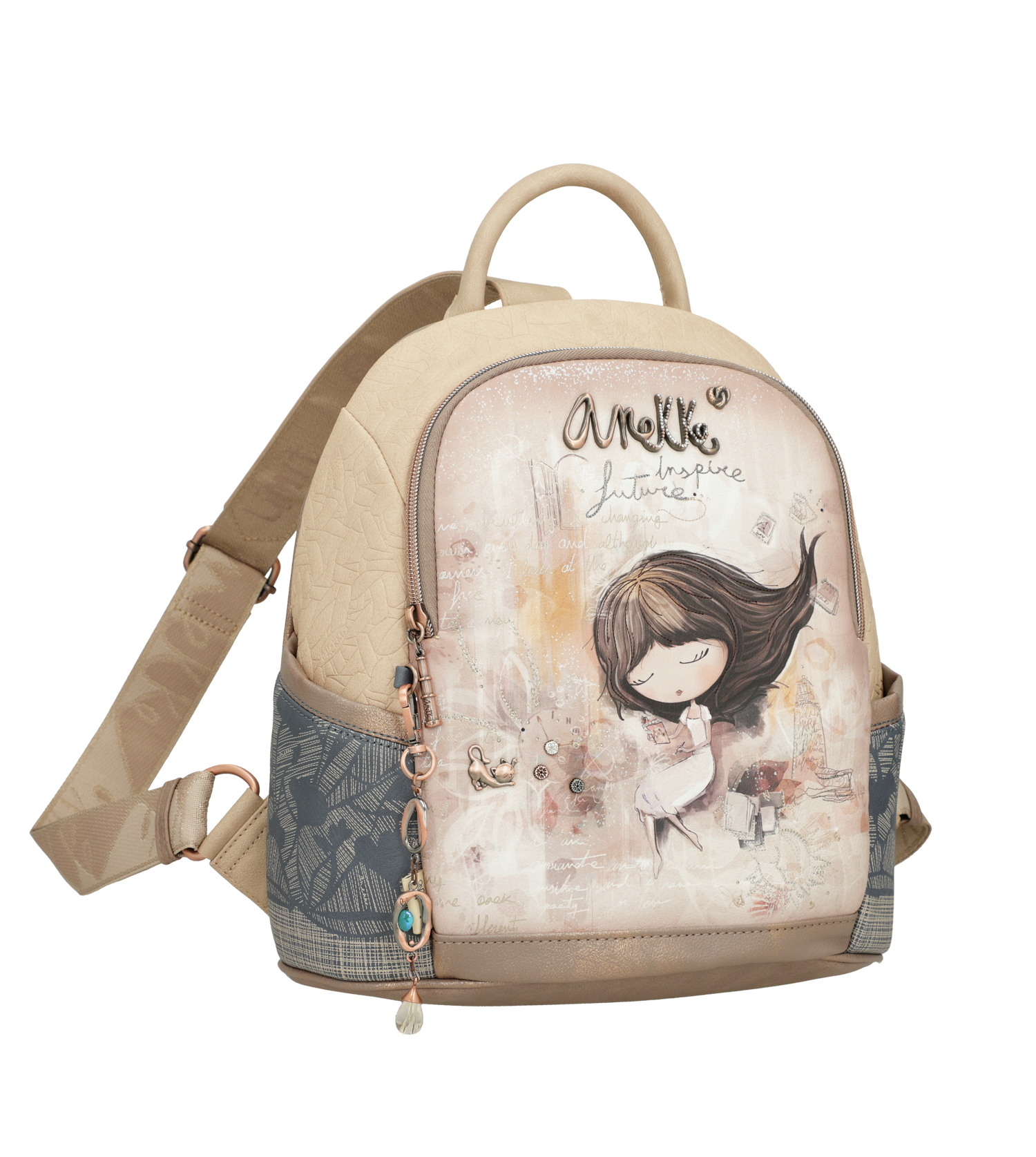 Zaino Anekke spazioso ed elegante con illustrazione esclusiva Beige TU | Giò Fashion