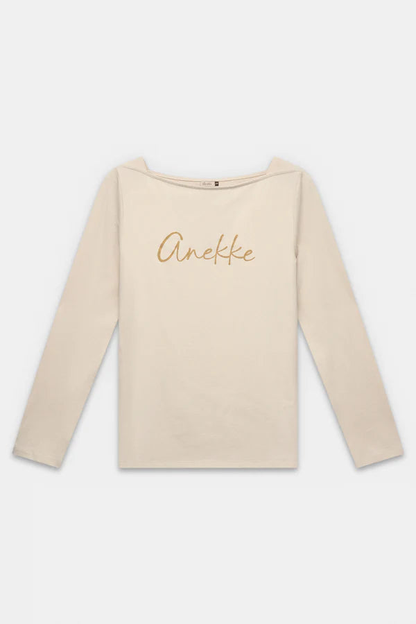 Anekke maglia donna manica lunga con scollo ampio e logo frontale Beige M | Giò Fashion