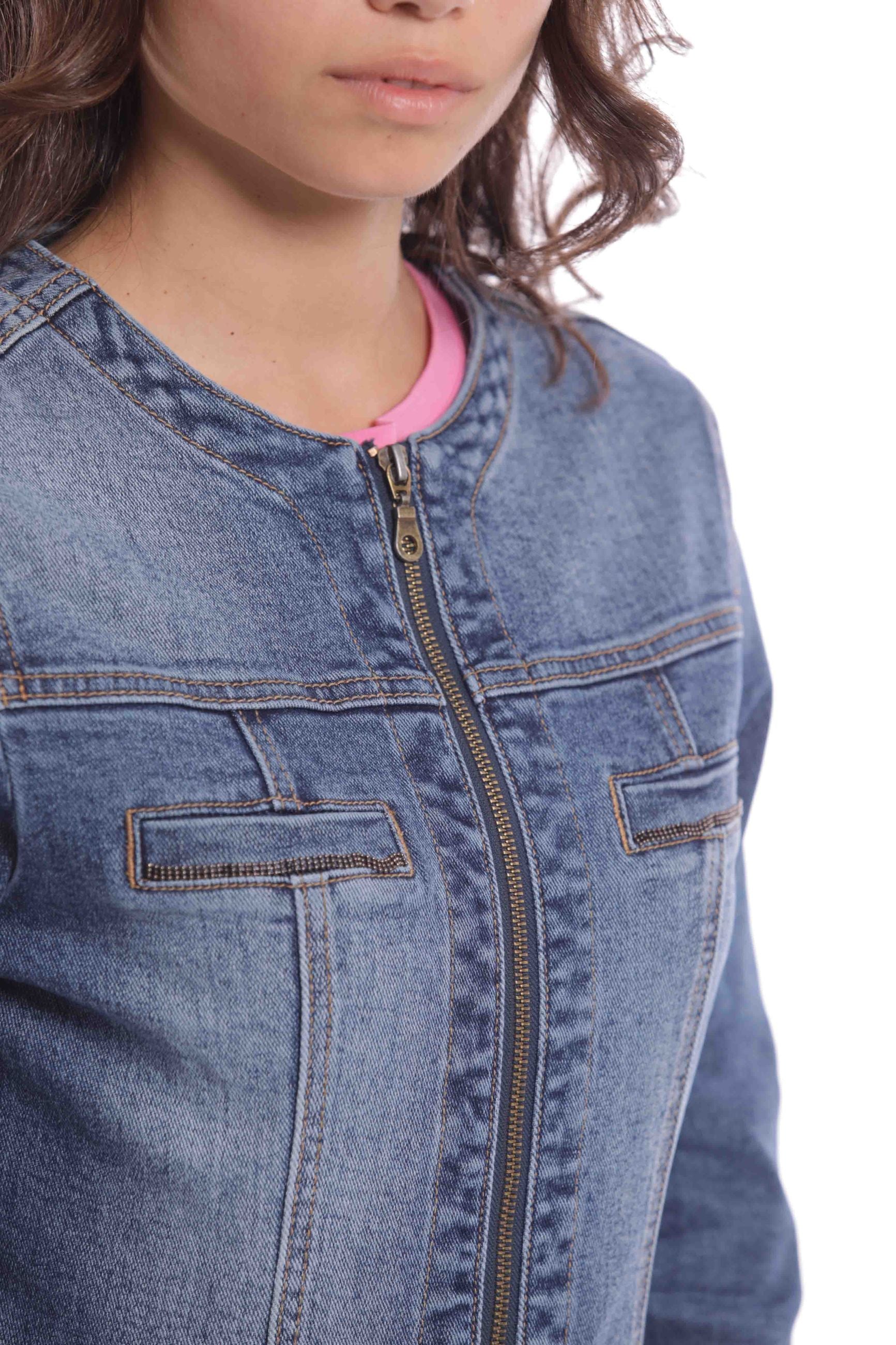 Mimi Mua Giubbotto di Jeans con Zip