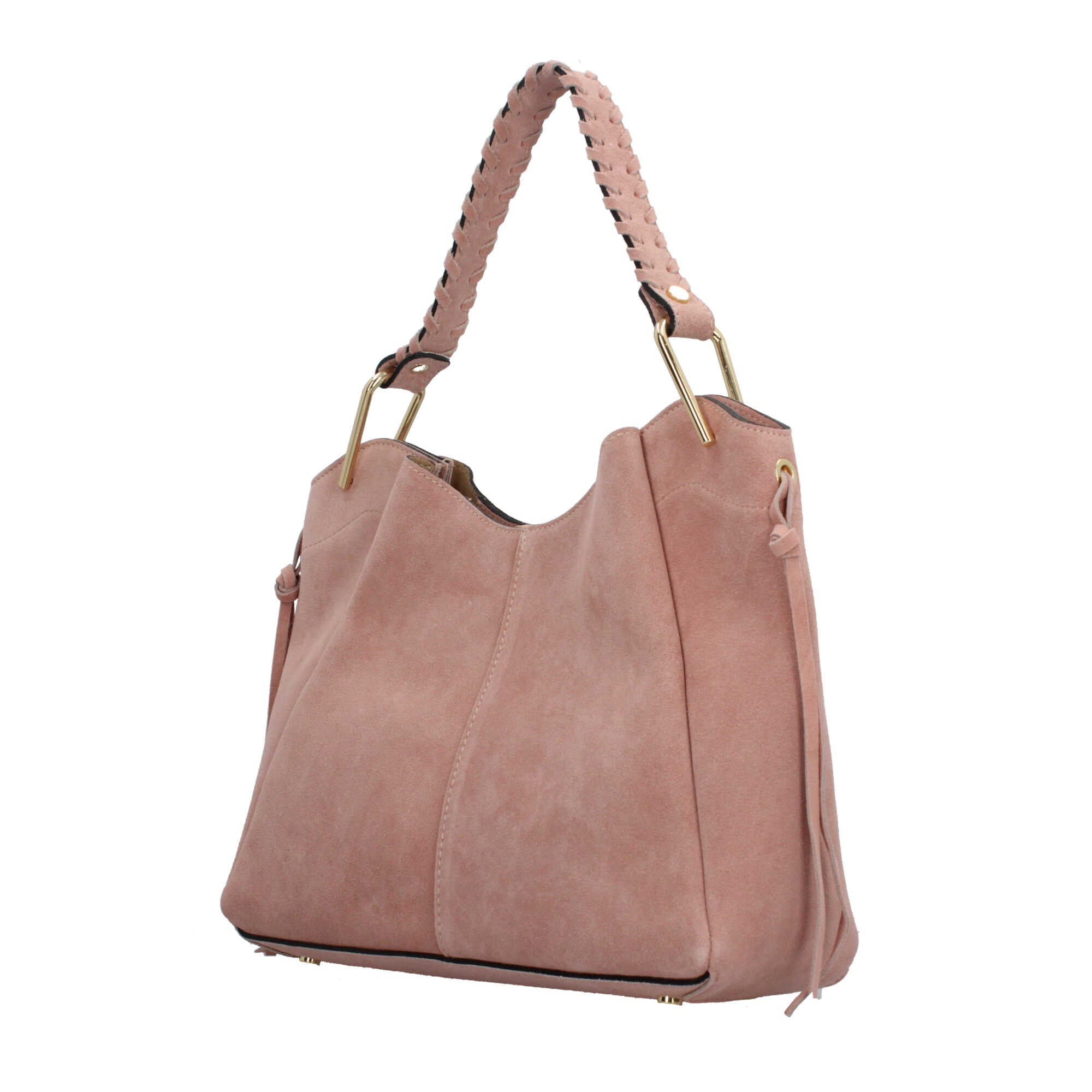 Borsa Made in Italy a spalla in vera pelle con manico intrecciato