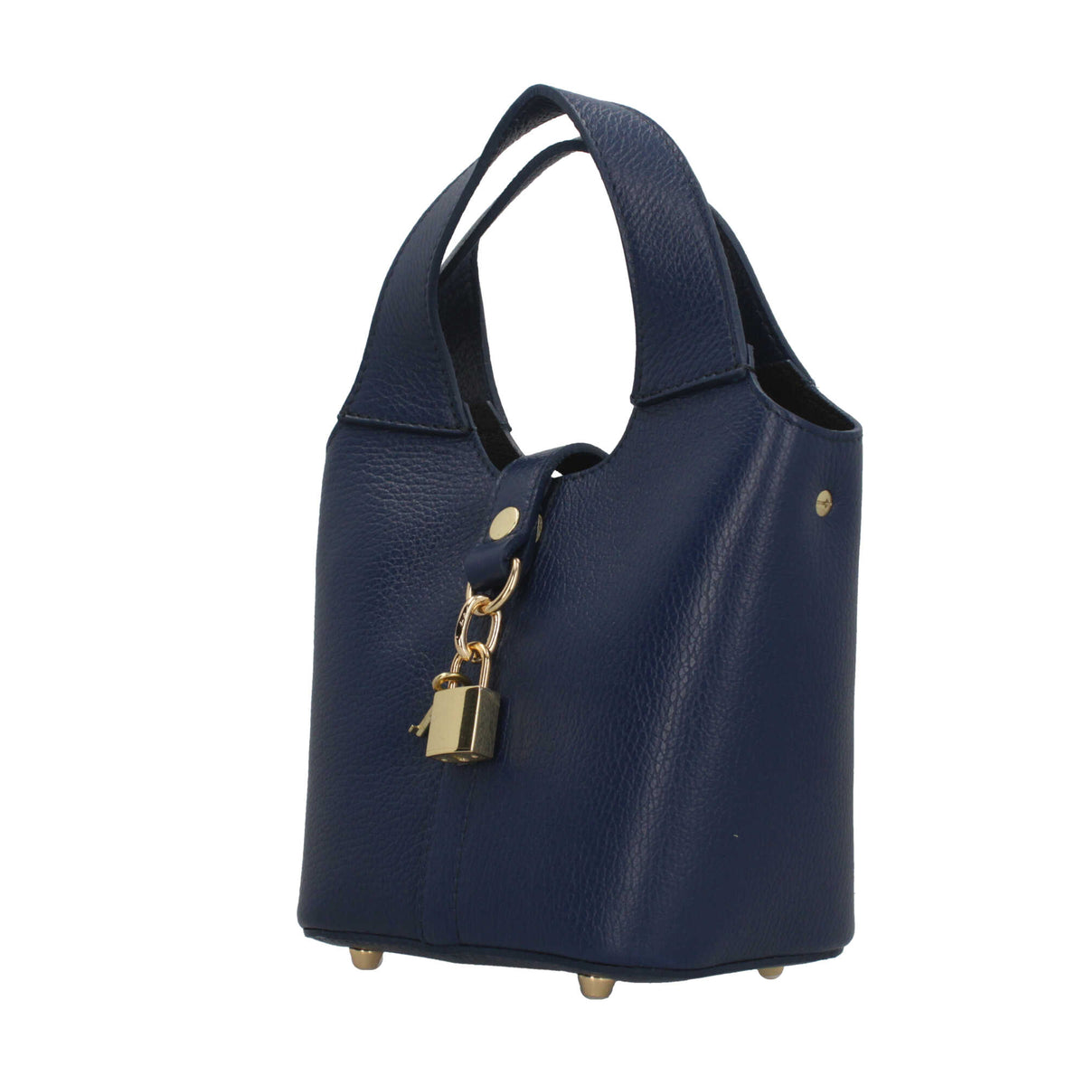 Borsa Made in Italy a mano in vera pelle con chiusura a lucchetto Blu TU | Giò Fashion