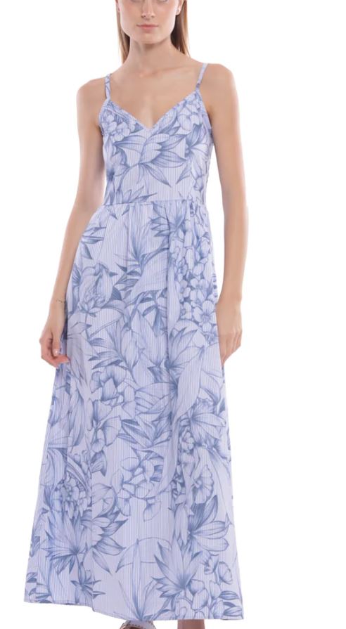 Abito lungo con spalline sottili e fantasia floreale Blu S | Giò Fashion