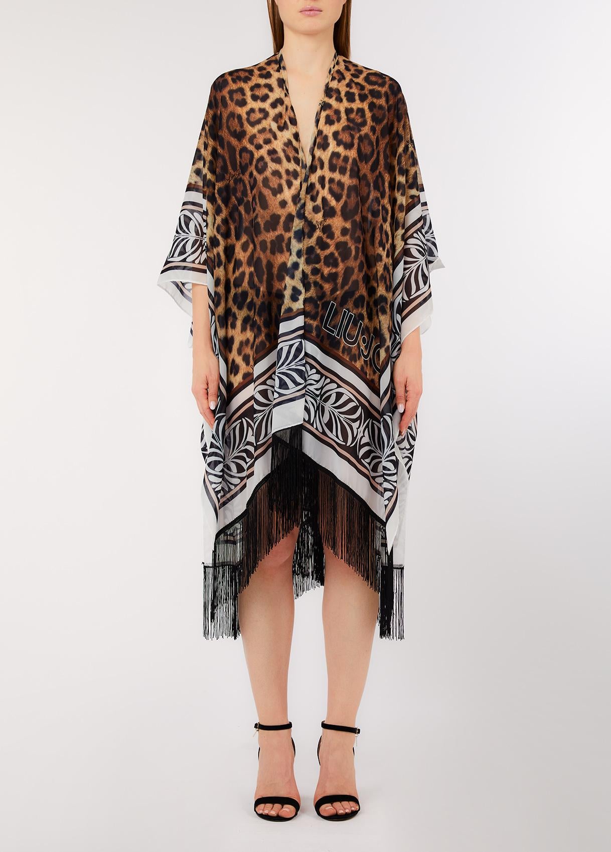 Caftano Liu Jo donna con stampa animalier e frange
