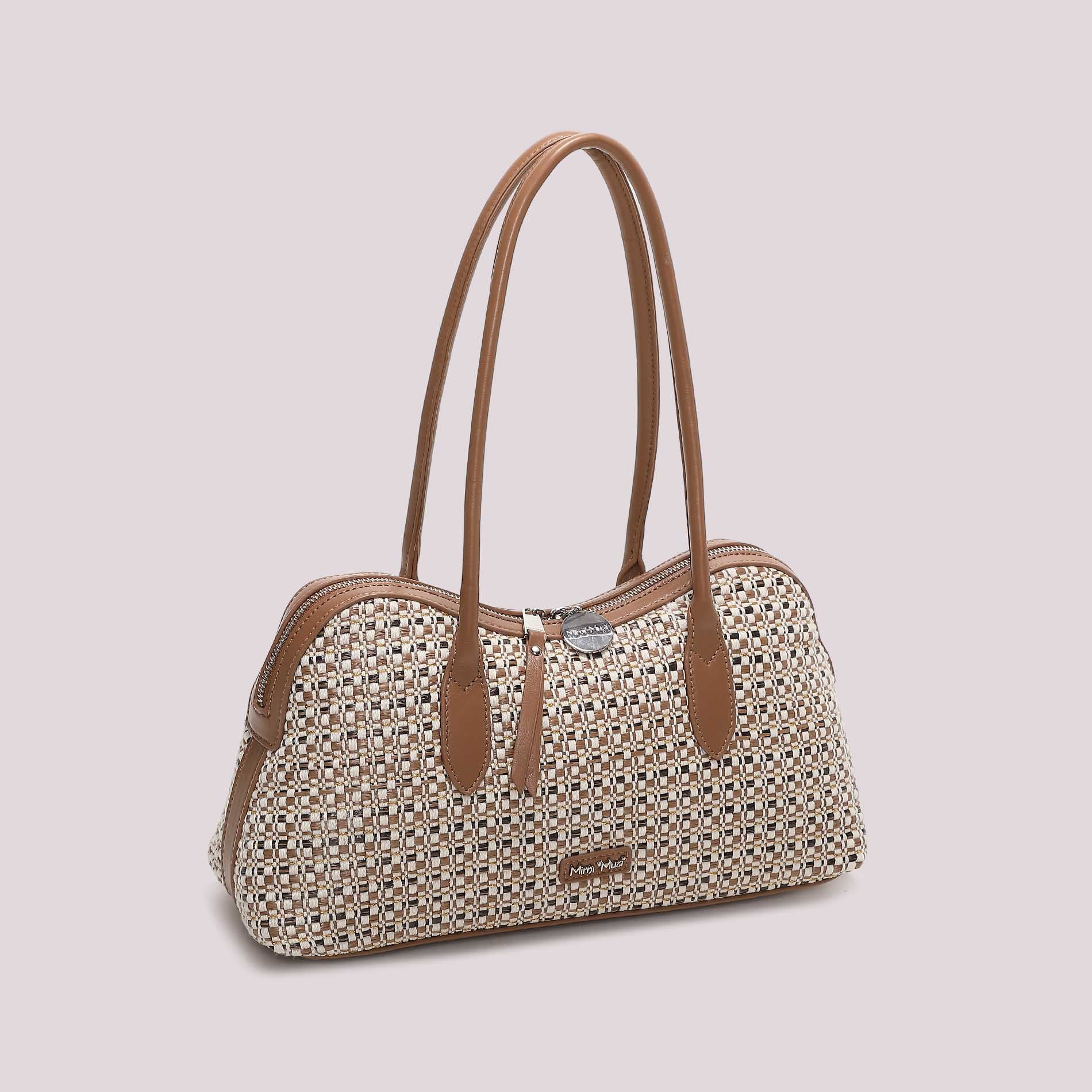 Mimi Mua borsa a spalla elegante in tessuto intrecciato con manici lunghi CUOIO TU | Giò Fashion