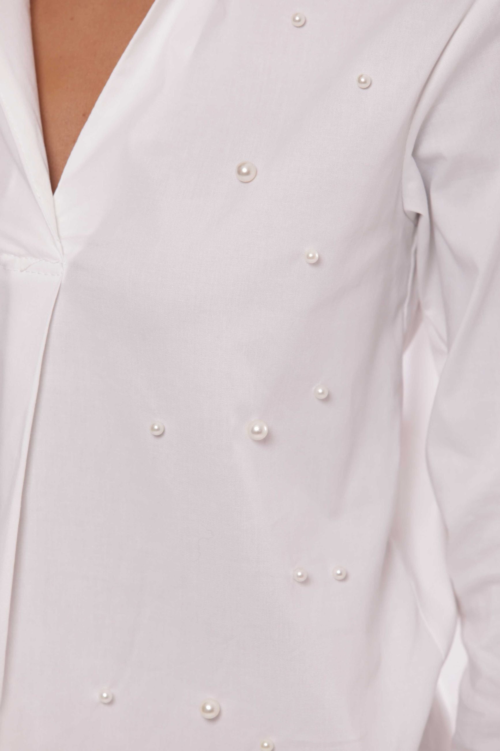 Minimua Camicia in Cotone con Perle Applicate
