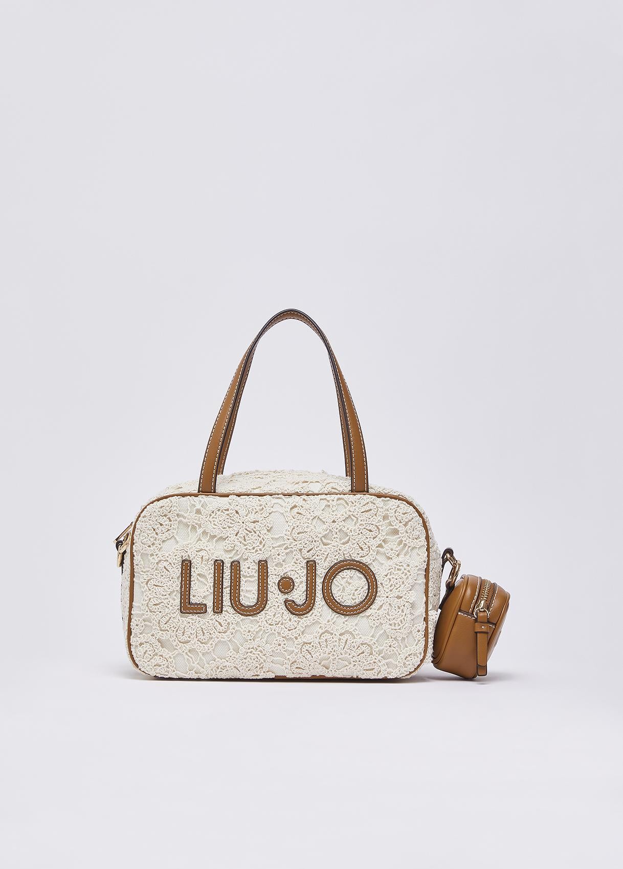 Borsa a Mano Liu Jo con Logo Frontale e Lavorazione Effetto Pizzo Cream TU | Giò Fashion