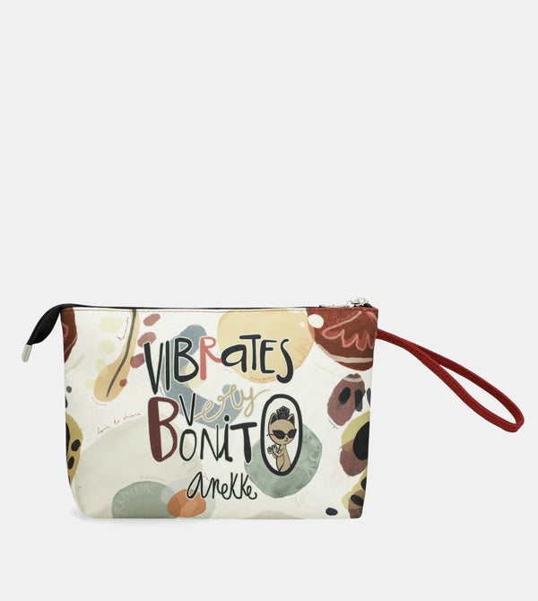 Pochette Anekke con stampa artistica e cinturino da polso