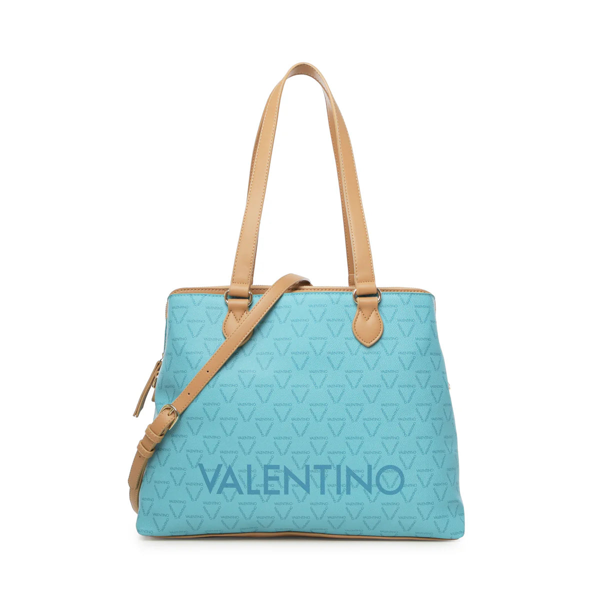 Borsa Valentino da lavoro con manici lunghi e logo frontale AZZURRO TU | Giò Fashion